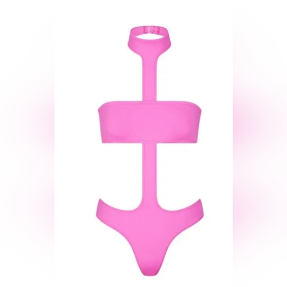 SKIMS Recycled Swim Cut Out Halter Neck Monokini Swimsuit Bikini Taffy Pink XS - Picture 2 of 6